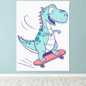 Cool Cartoon T-Rex op Skateboard Canvas Afdruk (Insitu (Houten vloer))