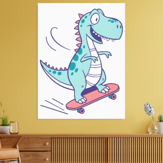 Cool Cartoon T-Rex op Skateboard Canvas Afdruk (Insitu (Woonkamer))