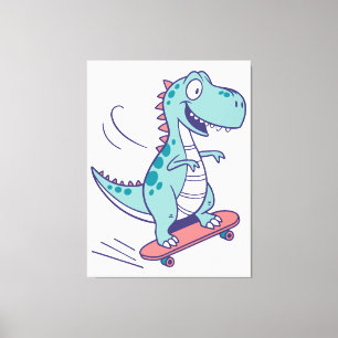 Cool Cartoon T-Rex op Skateboard Canvas Afdruk