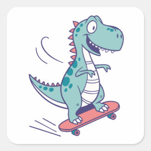 Cool Cartoon T-Rex op Skateboard Vierkante Sticker