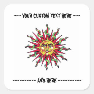 Cool cartoon tattoo symbool Sun God Face head Vierkante Sticker