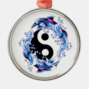 Cool cartoon tattoo symbool Yin Yang Dolphins Metalen Ornament