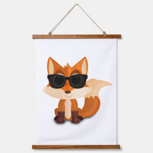 Cool Cartoon Vos Draagt Zonnebril Whimsical Hout Hangend Wandkleed