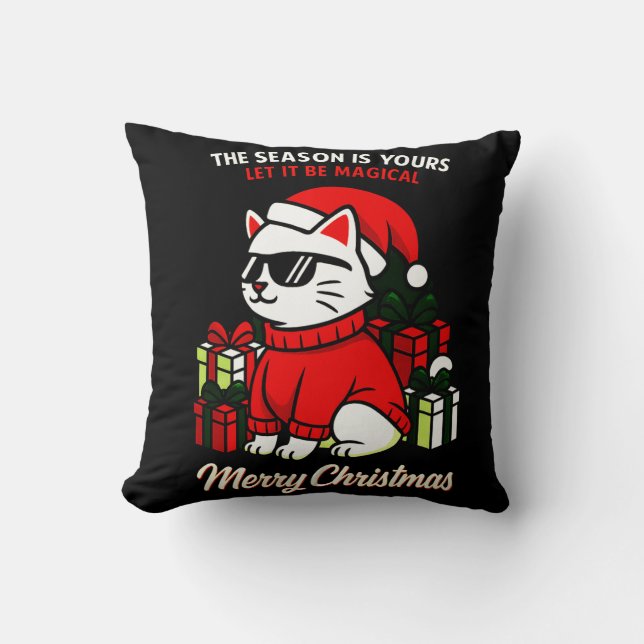 Cool Cat Christmas Throw Pillow Festive home decor Kussen (Voorkant)
