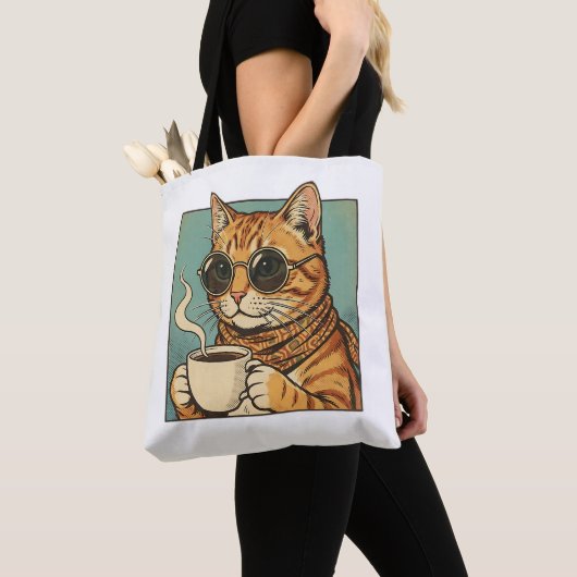Cool Cat Coffee Retro Style Design for Cat Lovers Draagtas (Dichtbij)