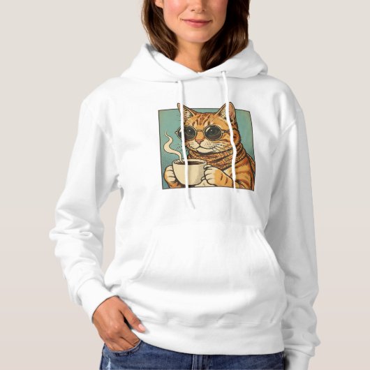 Cool Cat Coffee Retro Style Design for Cat Lovers Hoodie (Voorkant)