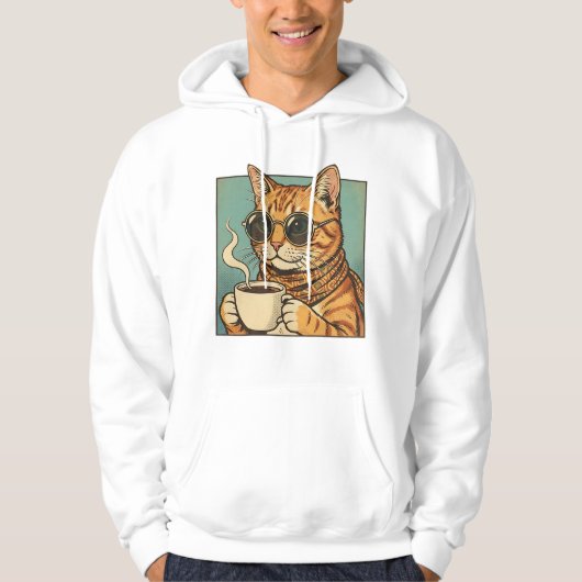 Cool Cat Coffee Retro Style Design for Cat Lovers Hoodie (Voorkant)