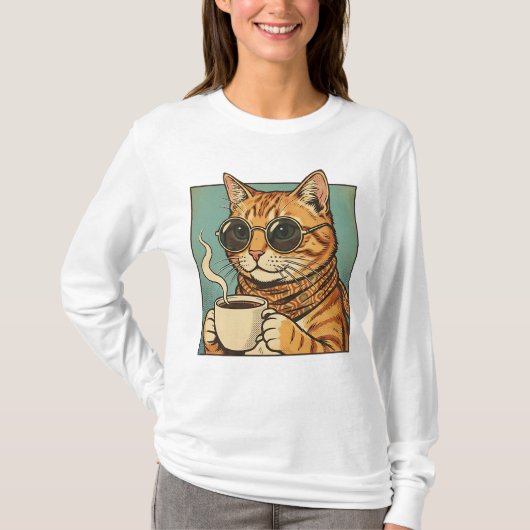 Cool Cat Coffee Retro Style Design for Cat Lovers T-shirt (Voorkant)