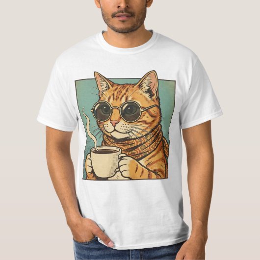 Cool Cat Coffee Retro Style Design for Cat Lovers T-shirt (Voorkant)