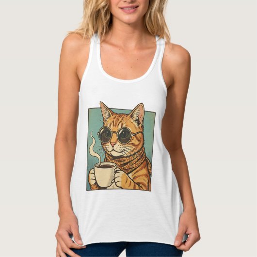 Cool Cat Coffee Retro Style Design for Cat Lovers Tanktop (Voorkant)