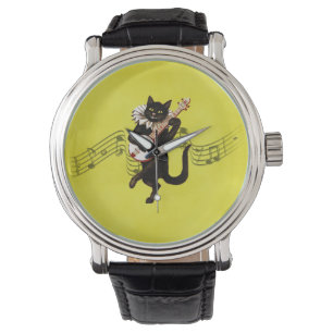 Cool Cat die de Banjo op Geel speelt Horloge