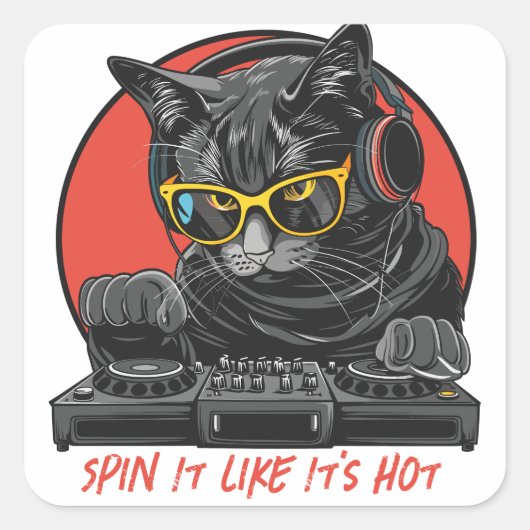 Cool Cat DJ Vierkante Sticker (Voorkant)