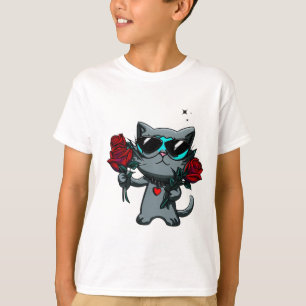 Cool Cat Draag een bril met Rozen Zwarte Sterren T-shirt