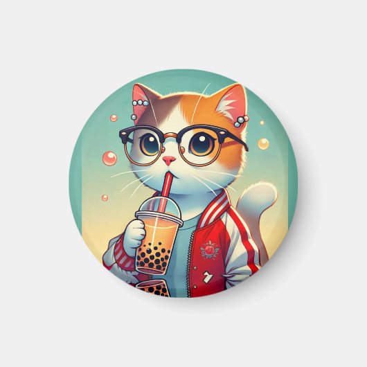Cool Cat drink boba Magneet (Voorkant)