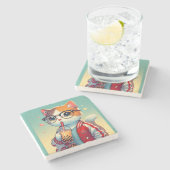 Cool Cat drink boba Stenen Onderzetter (Zijkant)