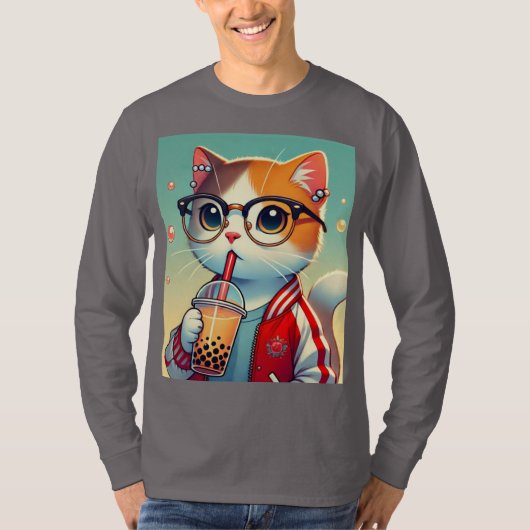 Cool Cat drink boba T-shirt (Voorkant)