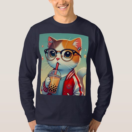 Cool Cat drink boba T-shirt (Voorkant)