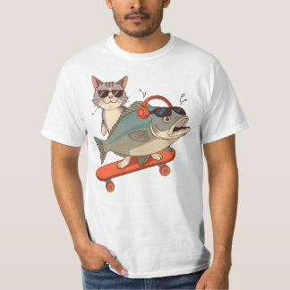 Cool Cat en Carp op Skateboard - Zonnebril en hoof T-shirt