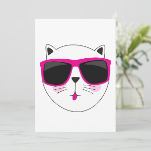 Cool Cat Face met Roze Zonnebril Schattige Kat Kaart