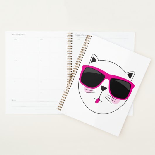 Cool Cat Face met Roze Zonnebril Schattige Kat Planner (Display)