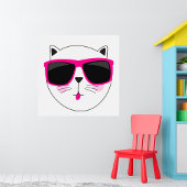 Cool Cat Face met Roze Zonnebril Schattige Kat Poster