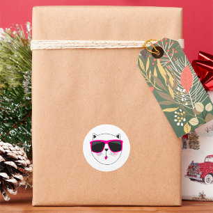 Cool Cat Face met Roze Zonnebril Schattige Kat Ronde Sticker