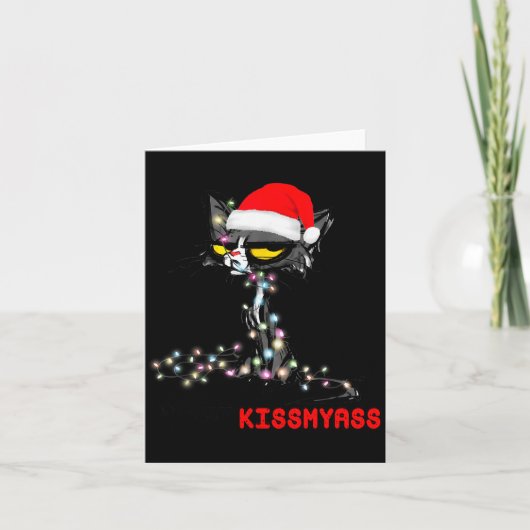 Cool Cat Hat Merry Kiss My Christmas  Kaart (Voorkant)
