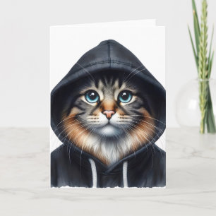 Cool Cat in Black Hoodie Blank Groet Kaart