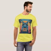 Cool Cat in Paradise T-shirt – Retro Neon Sunset (Voorkant volledig)