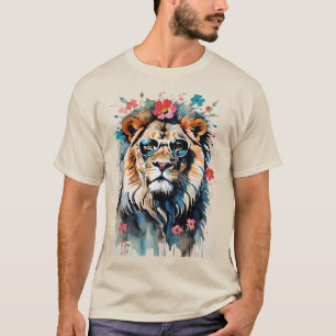 Cool Cat Lion draagt zonnebril met bloemen T-shirt