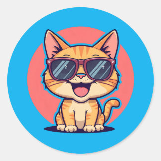 Cool Cat met zonnebril – Schattige Funny Kat Desig Ronde Sticker