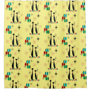 Cool Cat Mid Century Modern Atomic Era Shower Cur Douchegordijn
