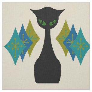 Cool Cat Mid Century Modern Retro Fabric Stof