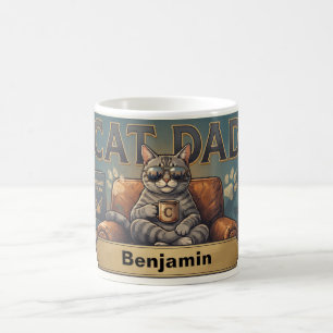 Cool Cat Papa Retro Koffie met Aangepaste Naam Koffiemok