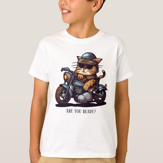Cool Cat Riding Motorcycle Ben je klaar? T-shirt (Voorkant)