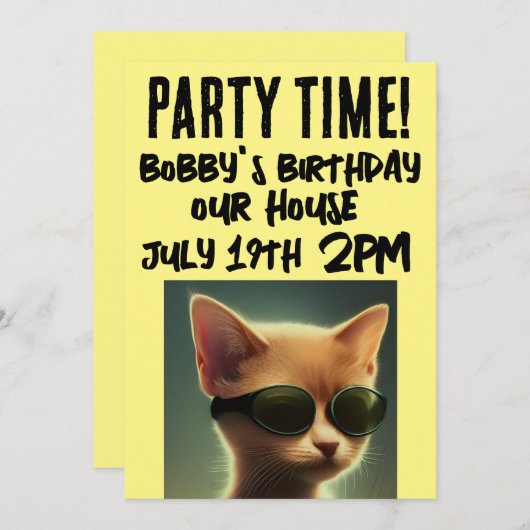 COOL CAT SCRIPT INVITATIONS ANNIVERSAIRES DE ENFAN (Devant / Derrière)