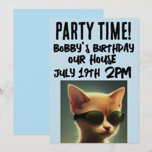 COOL CAT SCRIPT INVITATIONS ANNIVERSAIRES DE ENFAN (Devant / Derrière)