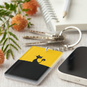 Cool Cat Silhouet Whimsical Designer Custom Sleutelhanger (Voorkant Rechts)