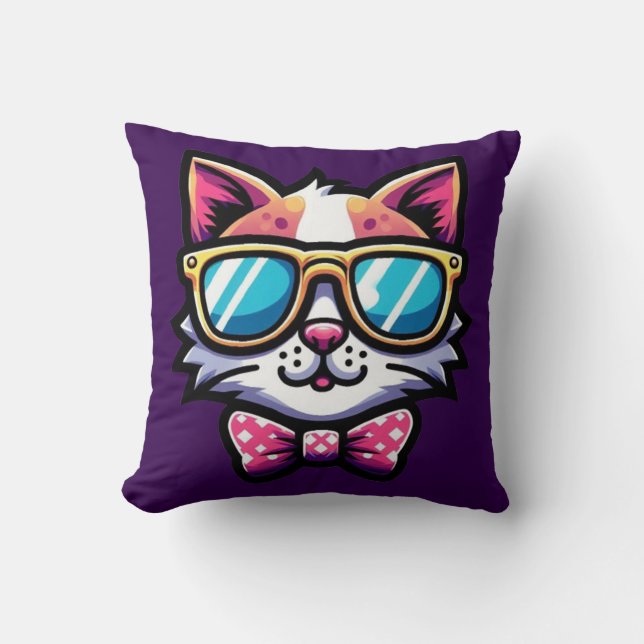 Cool Cat Throw Pillow – Whimsical Home Decor Kussen (Voorkant)