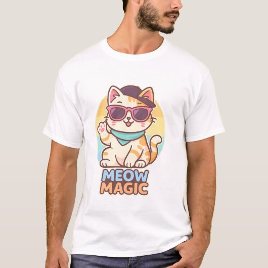 Cool Cat Vibes – Meow Magic Summer T-shirt (Voorkant)