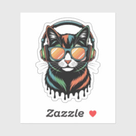 Cool Cat with Headphones and Sunglasses Sticker