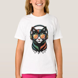 Cool Cat with Headphones and Sunglasses T-shirt