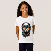 Cool Cat with Headphones and Sunglasses T-shirt (Voorkant volledig)