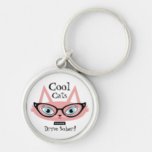Cool Cats Drive Sober Sleutelhanger Pink Retro Cat