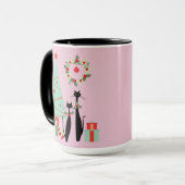 Cool Cats Kerstmis Mid Century Modern Mok (Voorkant links)