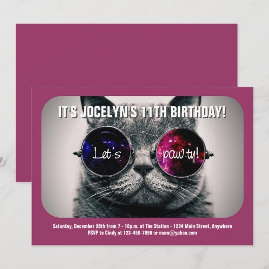 Cool Chat Anniversaire Fête Invitation (Devant / Derrière)