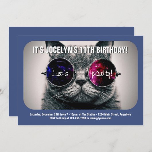 Cool Chat Anniversaire Fête Invitation (Devant / Derrière)