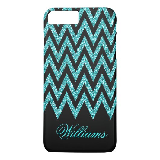 Cool chevron zigzag pauock blue faux glitter Case-Mate iPhone case (Achterkant)