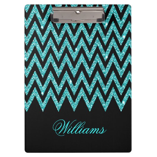 Cool chevron zigzag pauock blue faux glitter klembord (Voorkant)