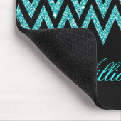 Cool chevron zigzag pauock blue faux glitter muismat (Hoek)